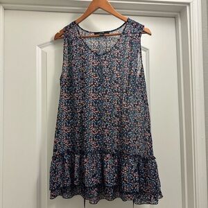 Forever 21 Floral Print Top - Navy and Coral, Size L